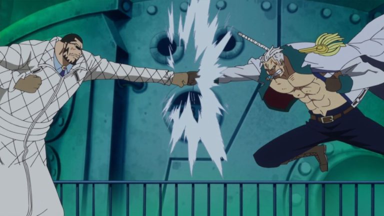Official One Piece Episode 616 story scene from Monet, Zoro, Tashigi, Robin, Chopper, Mocha, the giant children, Brownbeard, Caesar Clown, Luffy, Smoker, Vergo, Trafalgar Law, G-5, Shinokuni, and Punk Hazard