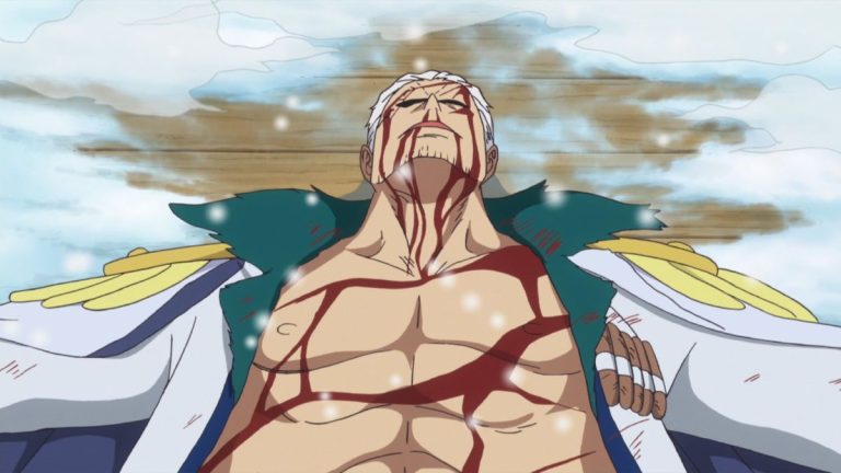 Official One Piece Episode 625 story scene from Momonosuke, Kin’emon, Nami, Tashigi, the giant children, G-5, Smoker, Doflamingo, Aokiji, Caesar Clown, Trafalgar Law, Breed, Kung-Fu Dugongs, the Straw Hats, Punk Hazard, and Dressrosa