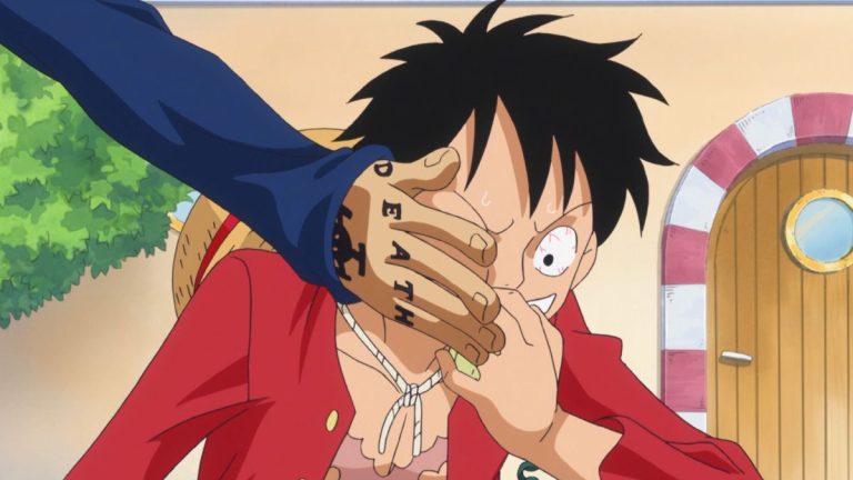Official One Piece Episode 629 story scene from Breed, Luffy, Trafalgar Law, Caesar Clown, Kung-Fu Dugongs, Doflamingo, Ace, the Flame-Flame Fruit, Dressrosa, Fujitora, Zoro, Franky, Kin’emon, Kanjuro, the Corrida Colosseum, and the Straw Hats
