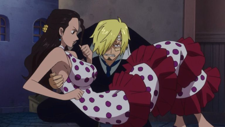 Official One Piece Episode 642 story scene from Doflamingo, Trafalgar Law, Admiral Fujitora, Caesar Clown, Luffy, Hajrudin, Kelly Funk, Bobby Funk, Don Chinjao, the Corrida Colosseum, and Green Bit