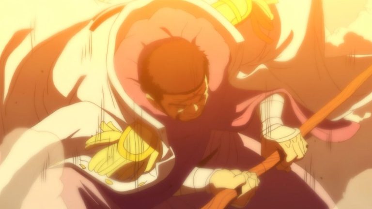 Official One Piece Episode 643 story scene from Doflamingo, Trafalgar Law, Admiral Fujitora, Caesar Clown, Luffy, Hajrudin, Kelly Funk, Bobby Funk, Don Chinjao, the Corrida Colosseum, and Green Bit