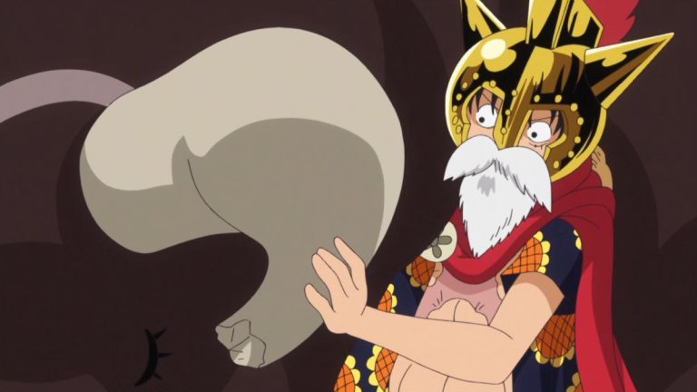 Official One Piece Episode 645 story scene from Doflamingo, Trafalgar Law, Admiral Fujitora, Caesar Clown, Luffy, Hajrudin, Kelly Funk, Bobby Funk, Don Chinjao, the Corrida Colosseum, and Green Bit