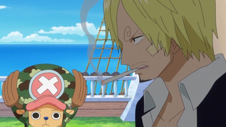 Official One Piece Episode 656 story scene from Rebecca, Acilia, Rolling Logan, Suleiman, Orlumbus, Giolla, Brook, Nami, Chopper, Momonosuke, Cavendish, Sanji, Doflamingo, Law, and the Thousand Sunny