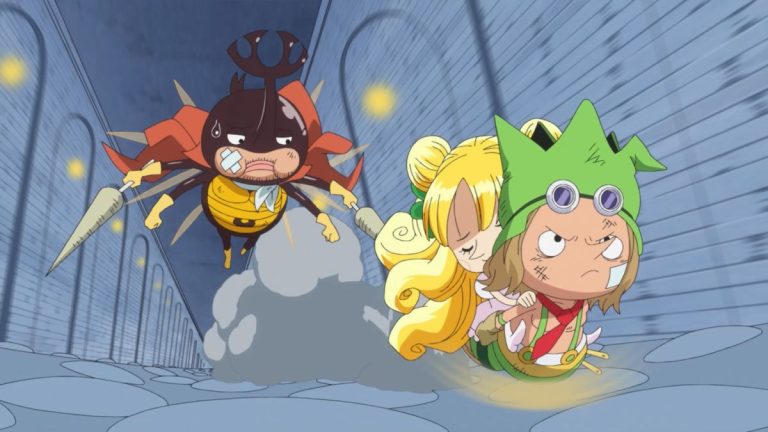 Official One Piece Episode 715 story scene from Cavendish, Hakuba, Dellinger, Bartolomeo, Gladius, Robin, Leo, Princess Mansherry, Jora, Franky, Senor Pink, Russian, Gimlet, Kyros, Rebecca, Scarlett, and Diamante