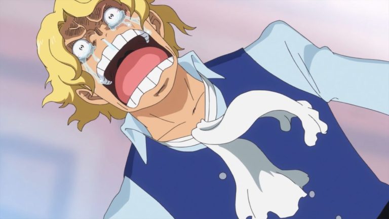 Official One Piece Episode 738 story scene from Sabo, Luffy, Ace, Dragon, Koala, Kaido, Eustass Kid, Scratchmen Apoo, Basil Hawkins, Fujitora, King Riku, Rebecca, Kyros, and the Straw Hat Pirates