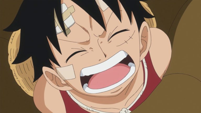 Official One Piece Episode 744 story scene from Kyros, Rebecca, Scarlett, Luffy, Fujitora, King Riku, Cavendish, Bartolomeo, Sai, Baby 5, Ideo, Leo, Hajrudin, Orlumbus, the Straw Hat Grand Fleet, Kaido, and the Worst Generation