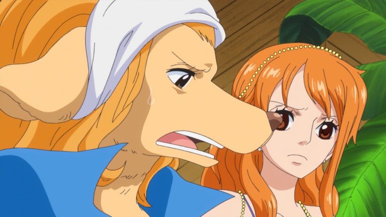 Official One Piece Episode 760 story scene from Jack, Duke Inuarashi, Master Nekomamushi, Pedro, Wanda, Carrot, the Musketeers, the Guardians, Sheepshead, Sanji, Nami, Chopper, Brook, Caesar Clown, Raizo, and the Mink Tribe