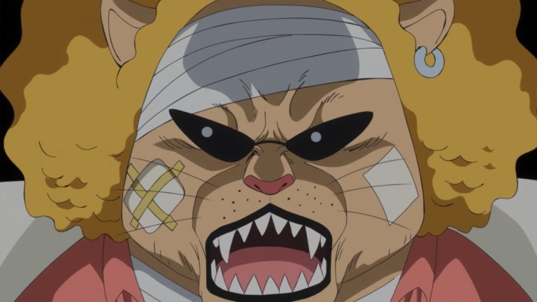 Official One Piece Episode 766 story scene from Pekoms, Capone Bege, Sanji, Nami, Chopper, Brook, Caesar Clown, Charlotte Pudding, Big Mom, the Vinsmoke family, Master Nekomamushi, Luffy, and the Mink Tribe
