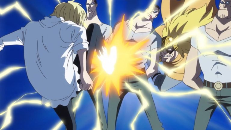 Official One Piece Episode 794 story scene from Brûlée, Luffy, Nami, Chopper, Carrot, Randolph, Sanji, Yonji, Reiju, Judge, Germa 66, Brook, Pedro, Jinbe, Bege, Pekoms, Caesar Clown, Big Mom, Perospero, Pound, Cracker, and the Homies