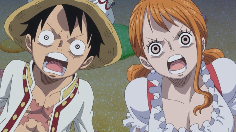 Official One Piece Episode 797 story scene from Luffy, Nami, Pound, Lola, Brûlée, Randolph, Kingbaum, Cracker, Sanji, Reiju, Judge, Ichiji, Niji, Yonji, Cosette, Zeff, Big Mom, Chopper, Carrot, Brook, Pedro, and the Homies