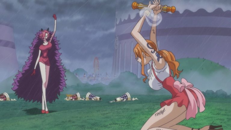 Official One Piece Episode 811 story scene from Luffy, Sanji, Nami, Pudding, Big Mom, Reiju, Judge, Yonji, Kingbaum, Chopper, Carrot, Brûlée, Randolph, Amande, Mont-d’Or, Galette, Bobbin, the Enraged Army, Zeus, and Prometheus