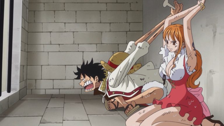 Official One Piece Episode 812 story scene from Luffy, Nami, Big Mom, Brook, Pedro, Smoothie, Tamago, Pudding, Sanji, Chopper, Carrot, Brûlée, Lola, Zepo, Pekoms, Judge, Mont-d’Or, Perospero, Zeus, Prometheus, Napoleon, and the Poneglyphs