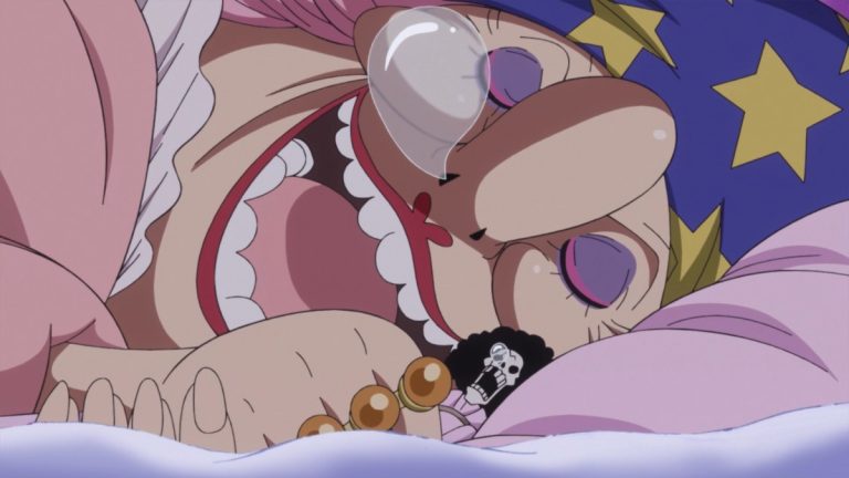 Official One Piece Episode 823 story scene from Sanji, Luffy, Brook, Big Mom, Jinbe, Nami, Pedro, Carrot, Chopper, Reiju, Bege, Bobbin, Counter, Mont-d’Or, Judge, Germa, Pudding, Brûlée, Prometheus, Zeff, Pekoms, and the Poneglyphs