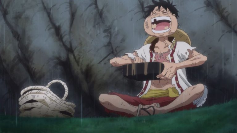 Official One Piece Episode 825 story scene from Sanji, Luffy, Brook, Big Mom, Jinbe, Nami, Pedro, Carrot, Chopper, Reiju, Bege, Bobbin, Counter, Mont-d’Or, Judge, Germa, Pudding, Brûlée, Prometheus, Zeff, Pekoms, and the Poneglyphs