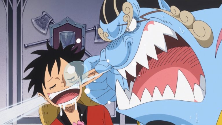 Official One Piece Episode 832 story scene from Sanji, Pudding, Luffy, Jinbe, Brook, Big Mom, Bege, Katakuri, Reiju, Judge, Germa, Caesar, Pedro, Oven, Perospero, Daifuku, Mother Carmel, young Linlin, Hajrudin, Jorul, and the Elbaf giants