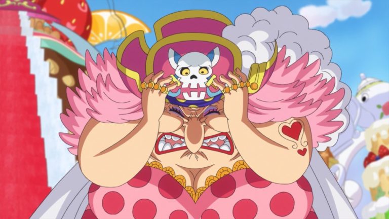 Official One Piece Episode 833 story scene from Sanji, Pudding, Luffy, Jinbe, Brook, Big Mom, Bege, Katakuri, Reiju, Judge, Germa, Caesar, Pedro, Oven, Perospero, Daifuku, Mother Carmel, young Linlin, Hajrudin, Jorul, and the Elbaf giants