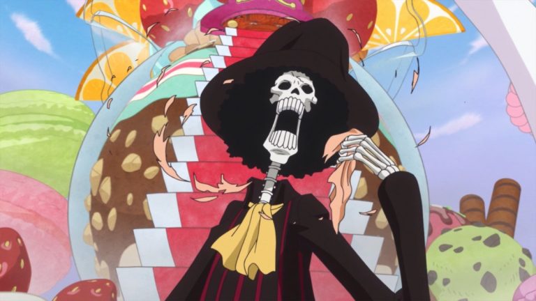Official One Piece Episode 834 story scene from Sanji, Pudding, Luffy, Jinbe, Brook, Big Mom, Bege, Katakuri, Reiju, Judge, Germa, Caesar, Pedro, Oven, Perospero, Daifuku, Mother Carmel, young Linlin, Hajrudin, Jorul, and the Elbaf giants
