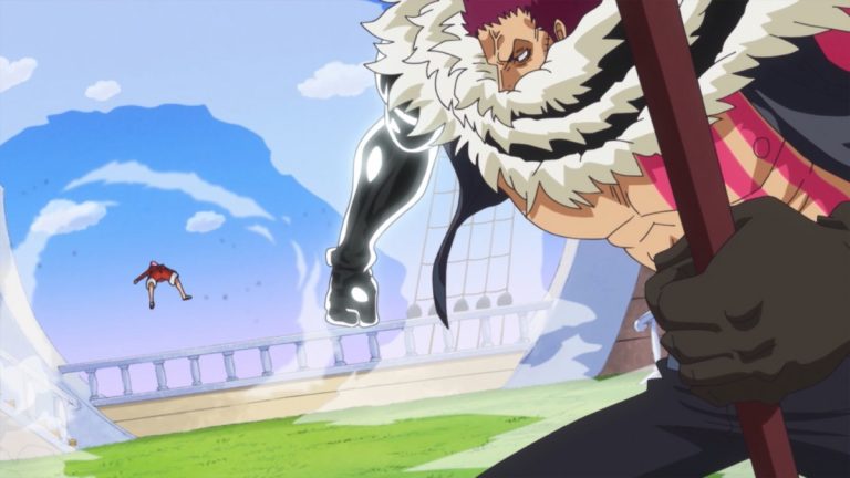 Official One Piece Episode 849 story scene from Sanji, Pudding, Chiffon, Luffy, Chopper, Brook, Pedro, Carrot, Katakuri, Perospero, Nami, Jinbe, Big Mom, Brûlée, Zeus, Bege, Pez, Lola, the Seducing Woods homies, and the Sunny