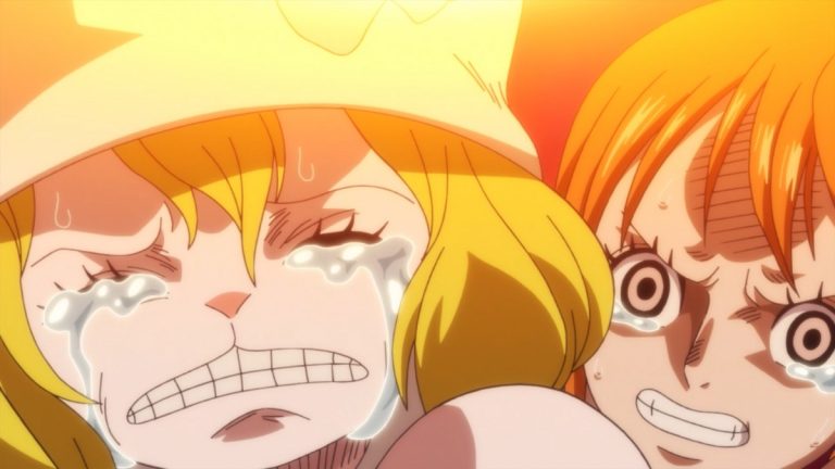 Official One Piece Episode 850 story scene from Sanji, Pudding, Chiffon, Luffy, Chopper, Brook, Pedro, Carrot, Katakuri, Perospero, Nami, Jinbe, Big Mom, Brûlée, Zeus, Bege, Pez, Lola, the Seducing Woods homies, and the Sunny