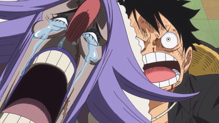 Official One Piece Episode 859 story scene from Luffy, Katakuri, Brûlée, Chiffon, Bege, Pez, Pound, Sanji, Pudding, Praline, Aladine, Oven, Perospero, Amande, Big Mom, Mont-d’Or, Rayleigh, the WCI 31 chefs, Nostra Castello, the Sunny, Mirror World, Nut Island, and Kakao Island