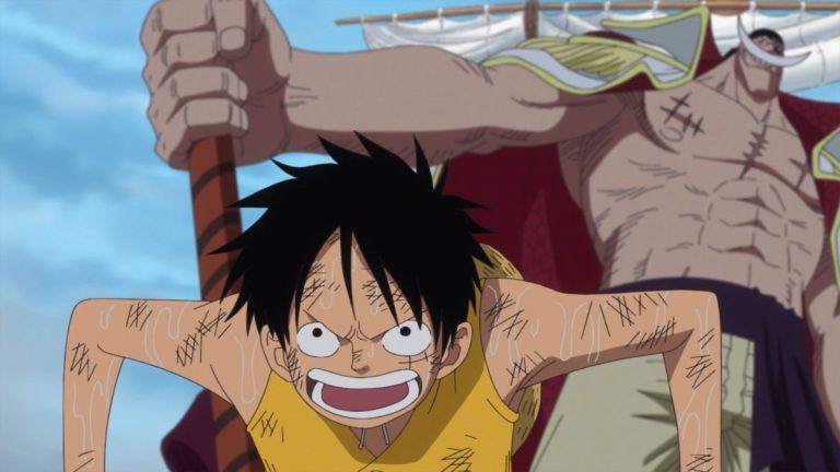 Official One Piece Episode 882 story scene from Luffy, Ace, Whitebeard, Shanks, Sakazuki, Sengoku, Shirahoshi, Neptune, Fukaboshi, Garp, Sabo, Stelly, Dragon, Vivi, Rebecca, Leo, Sai, Wapol, Dalton, Kureha, Chopper, Doflamingo, Charloss, Lucci, Kaku, Stussy, Mjosgard, Otohime, Crocodile, Robin, and the Empty Throne