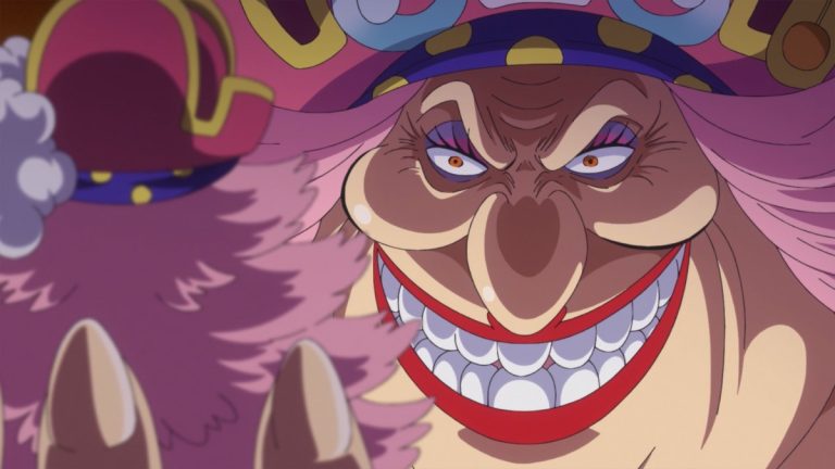 Official One Piece Episode 887 story scene from Luffy, Big Mom, Kaido, Shanks, Sakazuki, Kizaru, Sabo, Kuma, Bonney, Morley, Karasu, Lindbergh, Shirahoshi, Vivi, Cobra, Im, the Five Elders, Marco, Nekomamushi, Whitebeard, Blackbeard, Weevil, Nami, Sanji, Chopper, Brook, and the Thousand Sunny