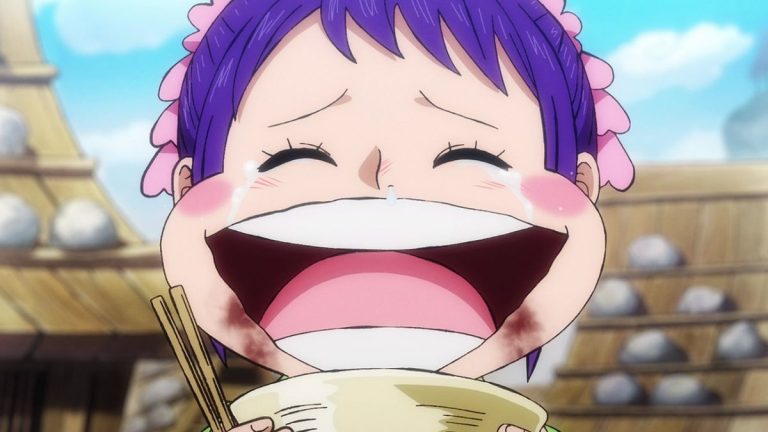 Official One Piece Episode 900 story scene from Luffy, Zoro, Otama, Hitetsu, Otsuru, Okiku, Hawkins, Komachiyo, Batman, Gazelleman, Holdem, Urashima, Mouseman, Bepo, Law, Kaido, and Nidai Kitetsu