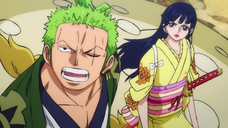 Official One Piece Episode 901 story scene from Luffy, Zoro, Otama, Hitetsu, Otsuru, Okiku, Hawkins, Komachiyo, Batman, Gazelleman, Holdem, Urashima, Mouseman, Bepo, Law, Kaido, and Nidai Kitetsu