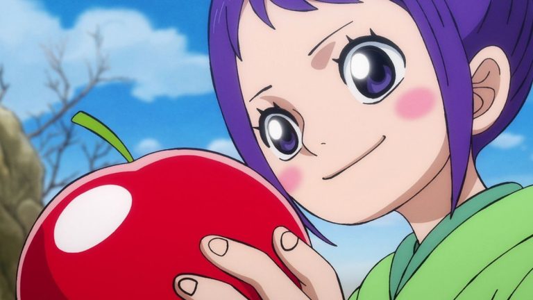 Official One Piece Episode 908 story scene from Luffy, Anne, Balloon, Spiel, Otama, Law, Kinemon, Oden, Toki, Momonosuke, Hiyori, Robin, Zoro, Shinobu, Kaido, Orochi, Roger, and the Akazaya Nine