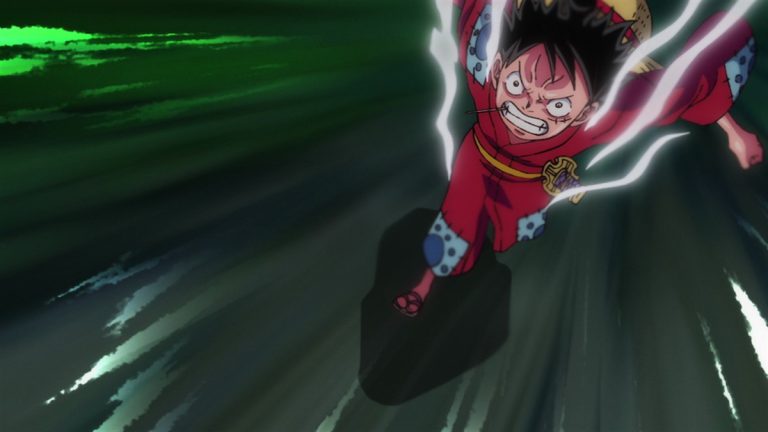 Official One Piece Episode 914 story scene from Luffy, Kaido, Shutenmaru, Jack, Law, Hawkins, Speed, Otama, Kinemon, Otsuru, Okiku, Shinobu, Inuarashi, Kid, and Udon