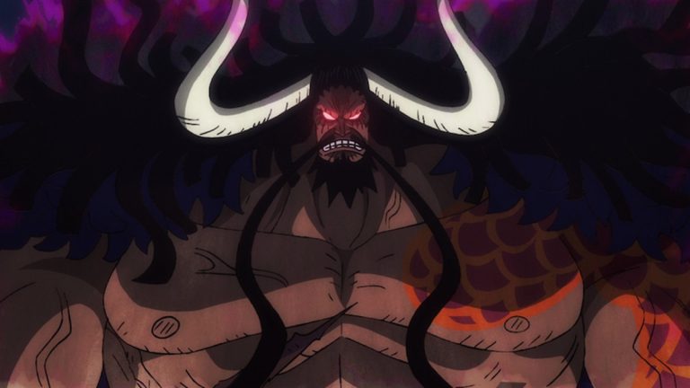 Official One Piece Episode 915 story scene from Luffy, Kaido, Shutenmaru, Jack, Law, Hawkins, Speed, Otama, Kinemon, Otsuru, Okiku, Shinobu, Inuarashi, Kid, and Udon