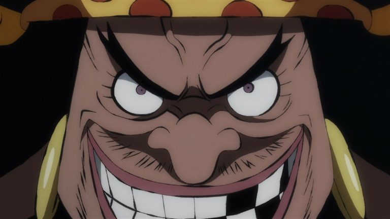 Official One Piece Episode 917 story scene from Blackbeard, Moria, Absalom, Shiryu, Catarina Devon, King, Queen, Jack, Luffy, Kid, Hyogoro, Dobon, Sanji, Toko, Franky, Usopp, Caribou, and Komurasaki