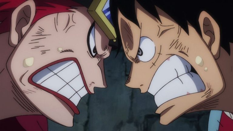 Official One Piece Episode 919 story scene from Blackbeard, Moria, Absalom, Shiryu, Catarina Devon, King, Queen, Jack, Luffy, Kid, Hyogoro, Dobon, Sanji, Toko, Franky, Usopp, Caribou, and Komurasaki