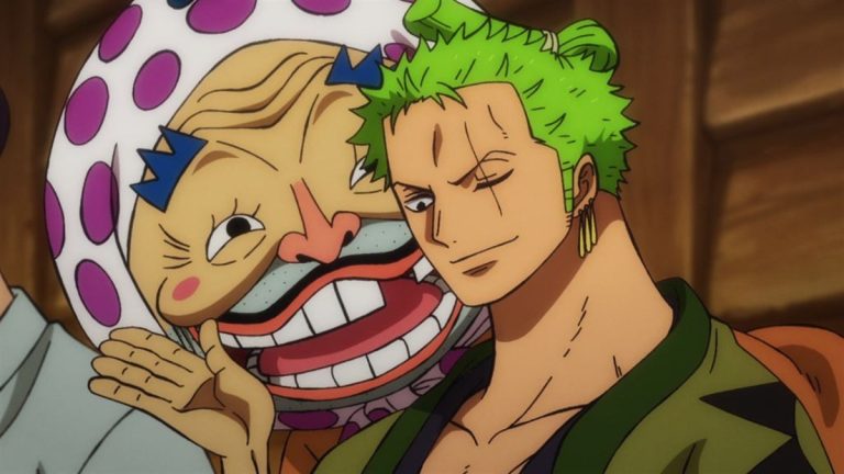 Official One Piece Episode 922 story scene from Zoro, Tonoyasu, Momonosuke, Komurasaki, Big Mom, King, Kaido, Sanji, Law, Page One, Drake, Robin, Fukurokuju, Nami, Shinobu, Brook, Chopper, Otama, Okiku, and the Oniwabanshu