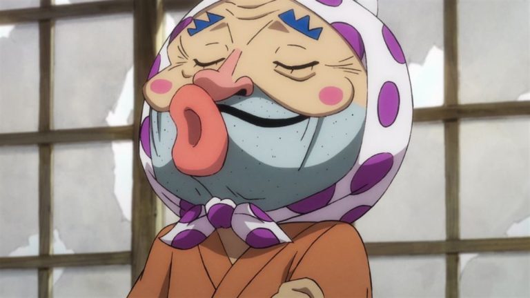 Official One Piece Episode 937 story scene from Tonoyasu, Shimotsuki Yasuie, Toko, Orochi, Zoro, Sanji, Hiyori, Brook, Shinobu, Kanjuro, Luffy, Hyogoro, Raizo, Caribou, Queen, Holdem, Shutenmaru, Kinemon, and Ebisu Town