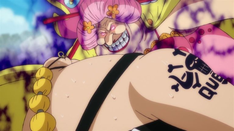 Official One Piece Episode 947 story scene from Luffy, Queen, Big Mom, Kawamatsu, Kiku, Raizo, Hyogoro, Chopper, Daifugo, Babanuki, Kid, Killer, Momonosuke, Shutenmaru, Kinemon, Zoro, Hiyori, Law, Hawkins, Drake, Bepo, Shachi, Penguin, and Nami