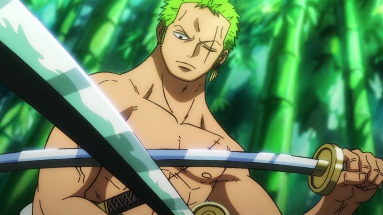 Official One Piece Episode 956 story scene from Yasuie, Toko, Robin, Nami, Franky, Kanjuro, Shutenmaru, Kinemon, Hiyori, Kawamatsu, Onimaru, Zoro, Ryuma, Enma, Law, Hawkins, Apoo, Kid, Killer, Kaido, Big Mom, Luffy, Otama, and the Straw Hats