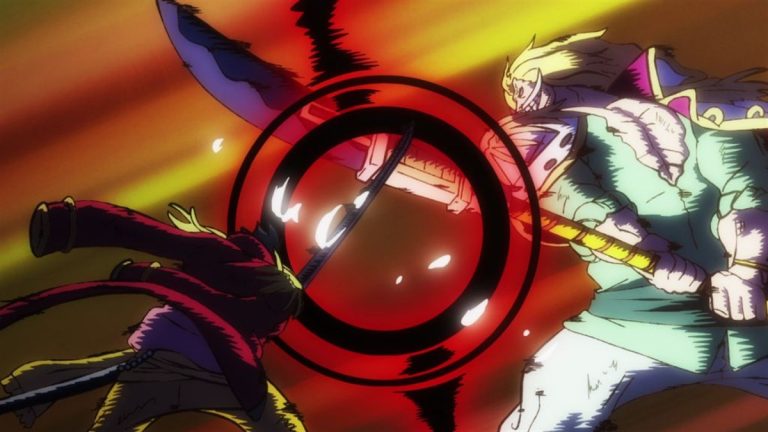 Official One Piece Episode 966 story scene from Kozuki Oden, Ashura Doji, Kinemon, Denjiro, Yasuie, Orochi, Whitebeard, Marco, Izo, Toki, Inuarashi, Nekomamushi, Momonosuke, Hiyori, Roger, Rayleigh, Shanks, Buggy, and Teach