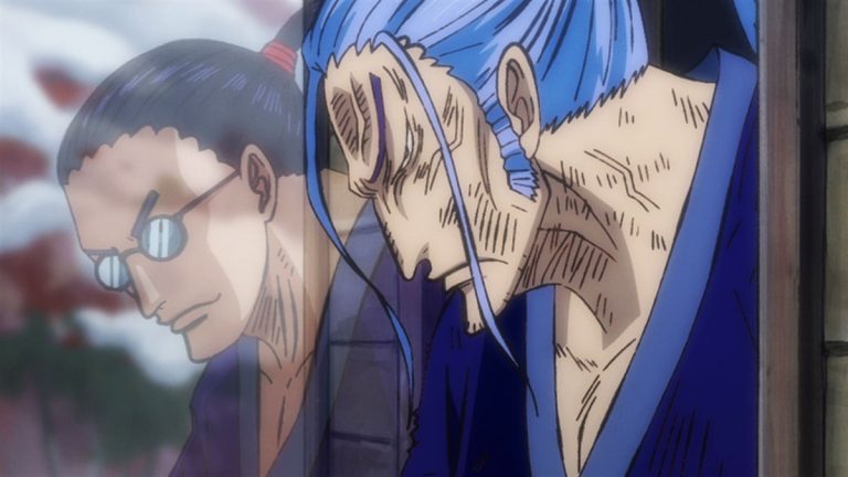 Official One Piece Episode 976 story scene from Oden, Kaido, Higurashi, Shinobu, Kinemon, the Red Scabbards, Toki, Momonosuke, Hiyori, Kawamatsu, Denjiro, Kyoshiro, Komurasaki, and Orochi