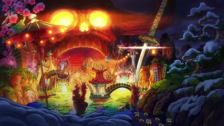 Official One Piece Episode 983 story scene from Luffy, Zoro, Jinbe, Franky, Kinemon, Denjiro, Law, Kid, Otama, Queen, Kaido, Yamato, Ulti, Page One, Who’s-Who, Black Maria, X Drake, Sasaki, and Apoo