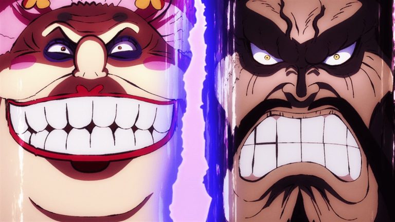 Official One Piece Episode 994 story scene from Yamato, Oden, Luffy, Kaido, Big Mom, Orochi, Kiku, Kanjuro, Momonosuke, Kinemon, Izo, Nekomamushi, Law, the Scabbards, Ulti, King, Queen, Jack, and Hyogoro