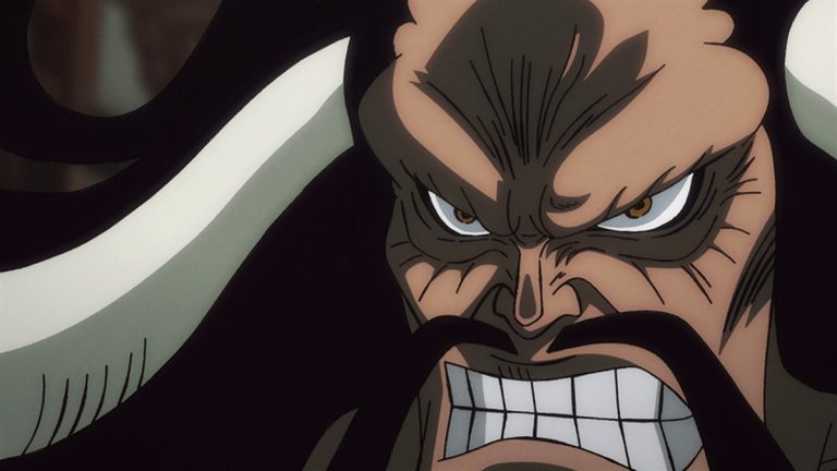 Official One Piece Episode 995 story scene from Yamato, Oden, Luffy, Kaido, Big Mom, Orochi, Kiku, Kanjuro, Momonosuke, Kinemon, Izo, Nekomamushi, Law, the Scabbards, Ulti, King, Queen, Jack, and Hyogoro