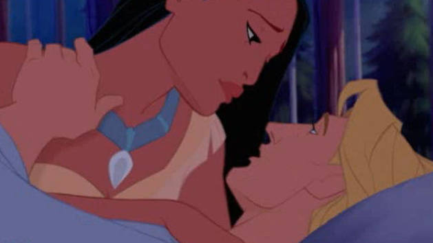 Pocahontas supports wounded John Smith before his departure