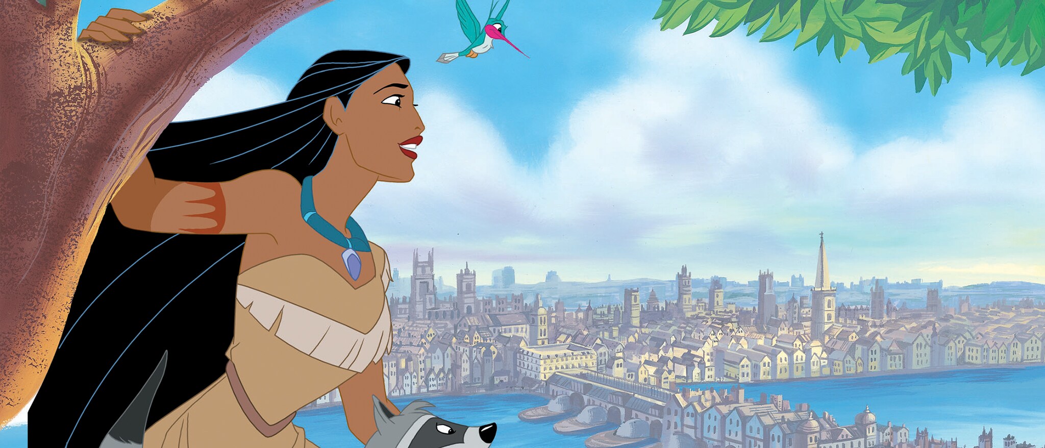 Original CVM Sekai fan art of a fictional adult Indigenous heroine confronting public spectacle in Jacobean London