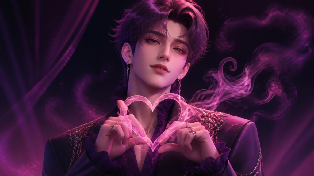 Original CVM Sekai fan art of Romance making a heart gesture that dissolves into supernatural smoke