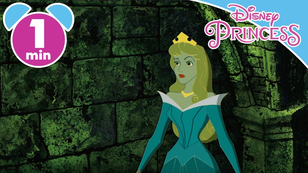 Aurora under Maleficent’s spell in the tower before the spinning wheel