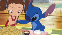 Yuna and Stitch with the good deed counter in the official TV Tokyo still for Episode 2