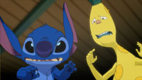 Stitch and Yuna investigating missing pineapples in the official TV Tokyo still for Episode 11