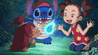 The small blue fireball boy Damatchi in the official TV Tokyo still for Stitch anime Episode 15