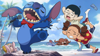 Yuna, Stitch, and Taro during the singing contest story in the official TV Tokyo still for Stitch anime Episode 18